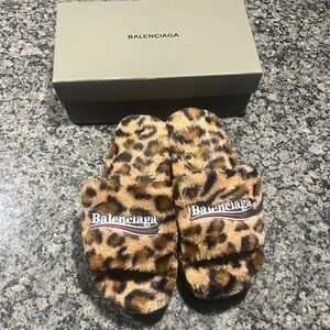 Balenciaga Furry Leopard Print Slides
